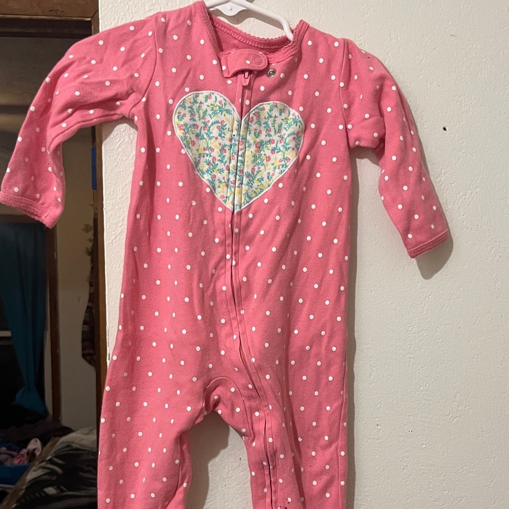 Pink Polka Dot Baby One-Piece with Floral Heart